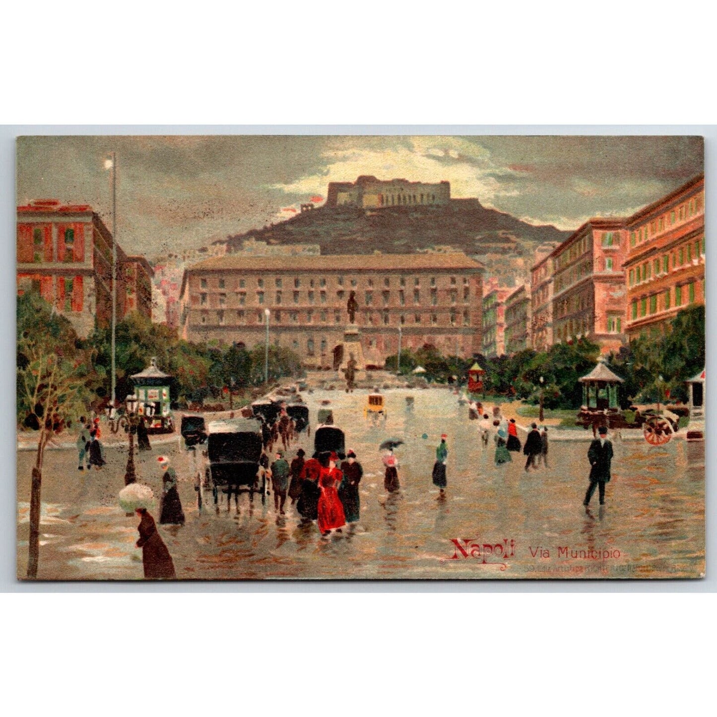 Naples Town Hall w/ Busy Street Scene Postcard c1901-1907 NP
