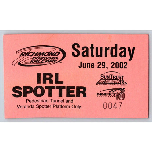2002 Richmond International Raceway 6/29 IRL Spotter ID Card #47 Scarce