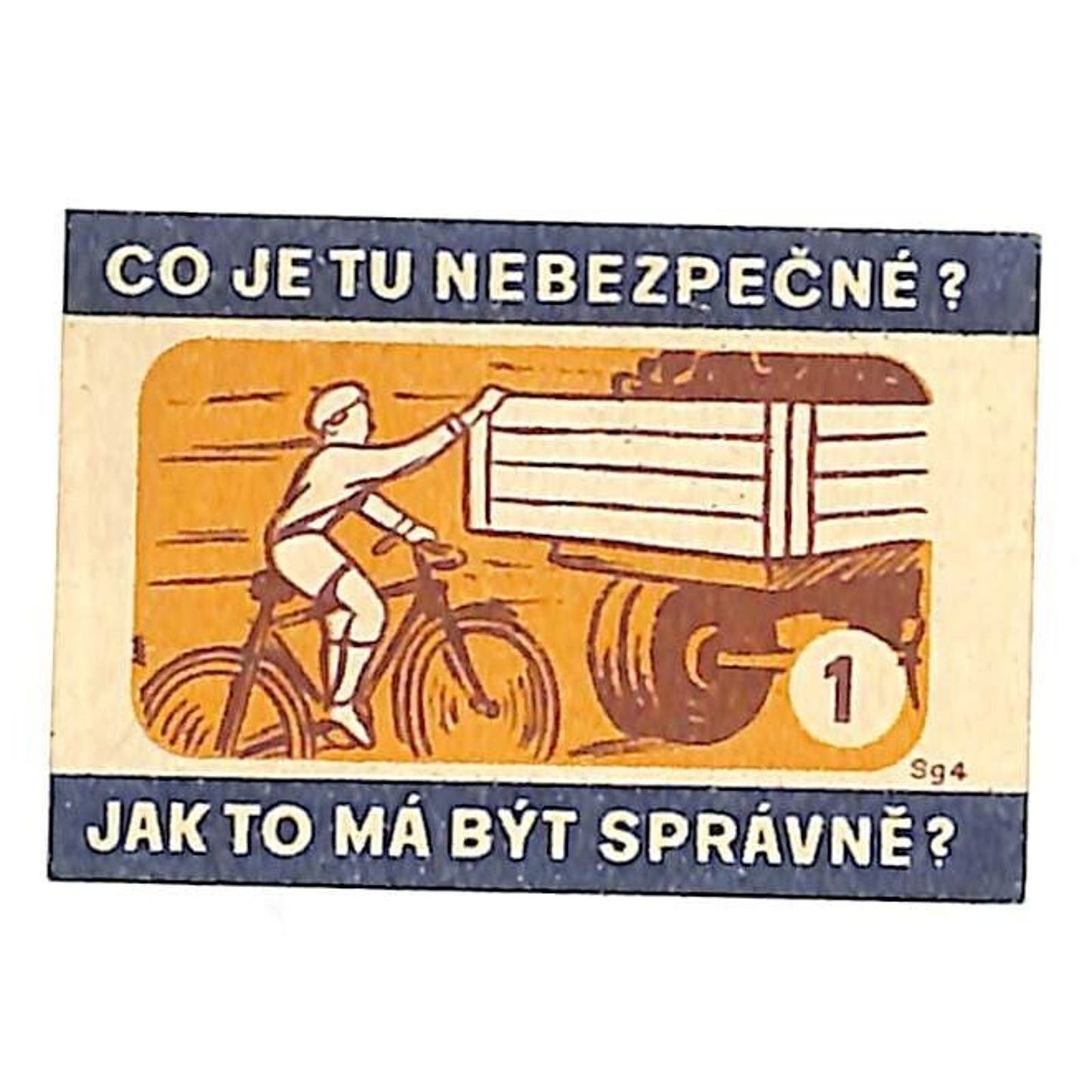 Vintage Czech Matchbox Label What Is Dangerous Here? Series Bicycle Danger