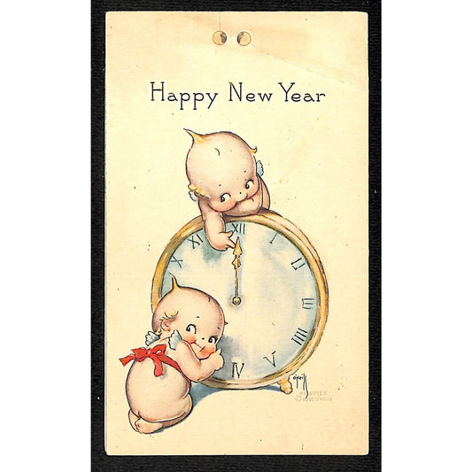 Happy New Year Card Kewpies Rose O' Neill Playing with Clock at Midnight Scarce