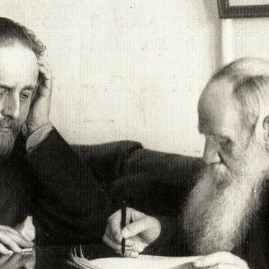 c1909 Vintage Russian RPPC* Postcard Leo Tolstoy Sits with Chertkov (4161)