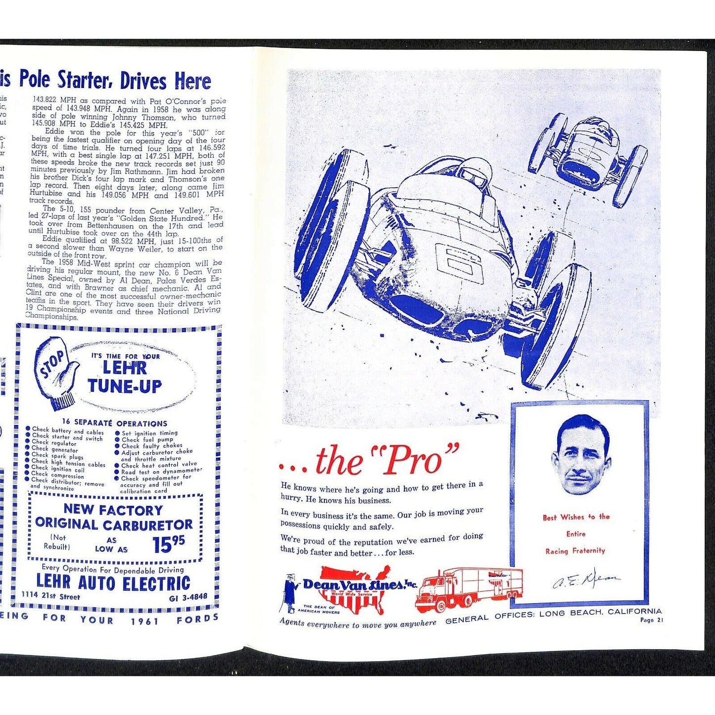 Scarce 10/30 1960 Sacramento State Fair USAC Racing Program Big Car 100 Mile