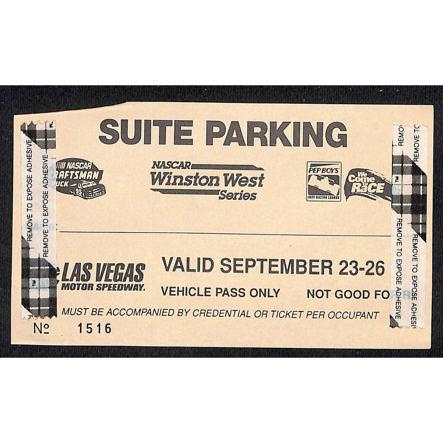c1996 Las Vegas Motor Speedway NASCAR Suiting Parking Pass
