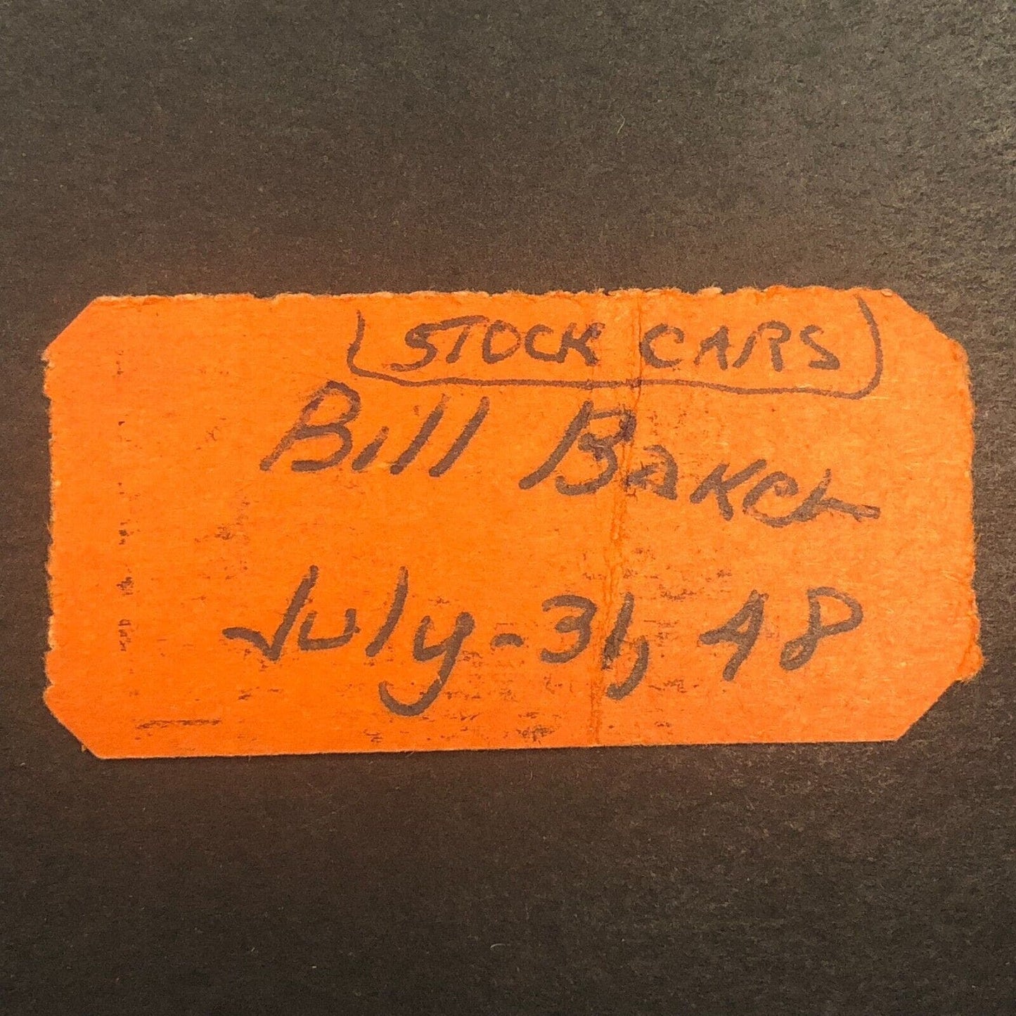 Hatfield Fair Grounds 1948 Stock Cars Auto Racing Bill Baker Rain Check Ticket