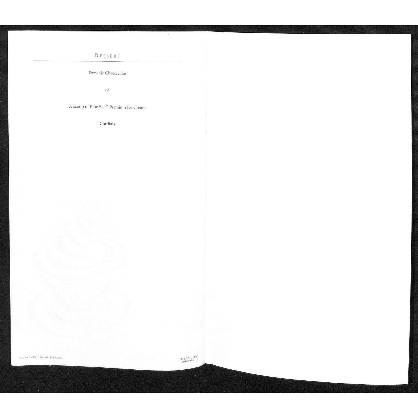 2003 American Airlines First Class Lunch, Entre & Wine Menu Richard Erye Photo