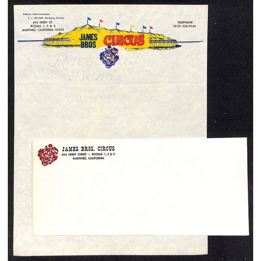 James Bros Circus Letterhead & Cover Unused - Big Top c1965-70's Scarce