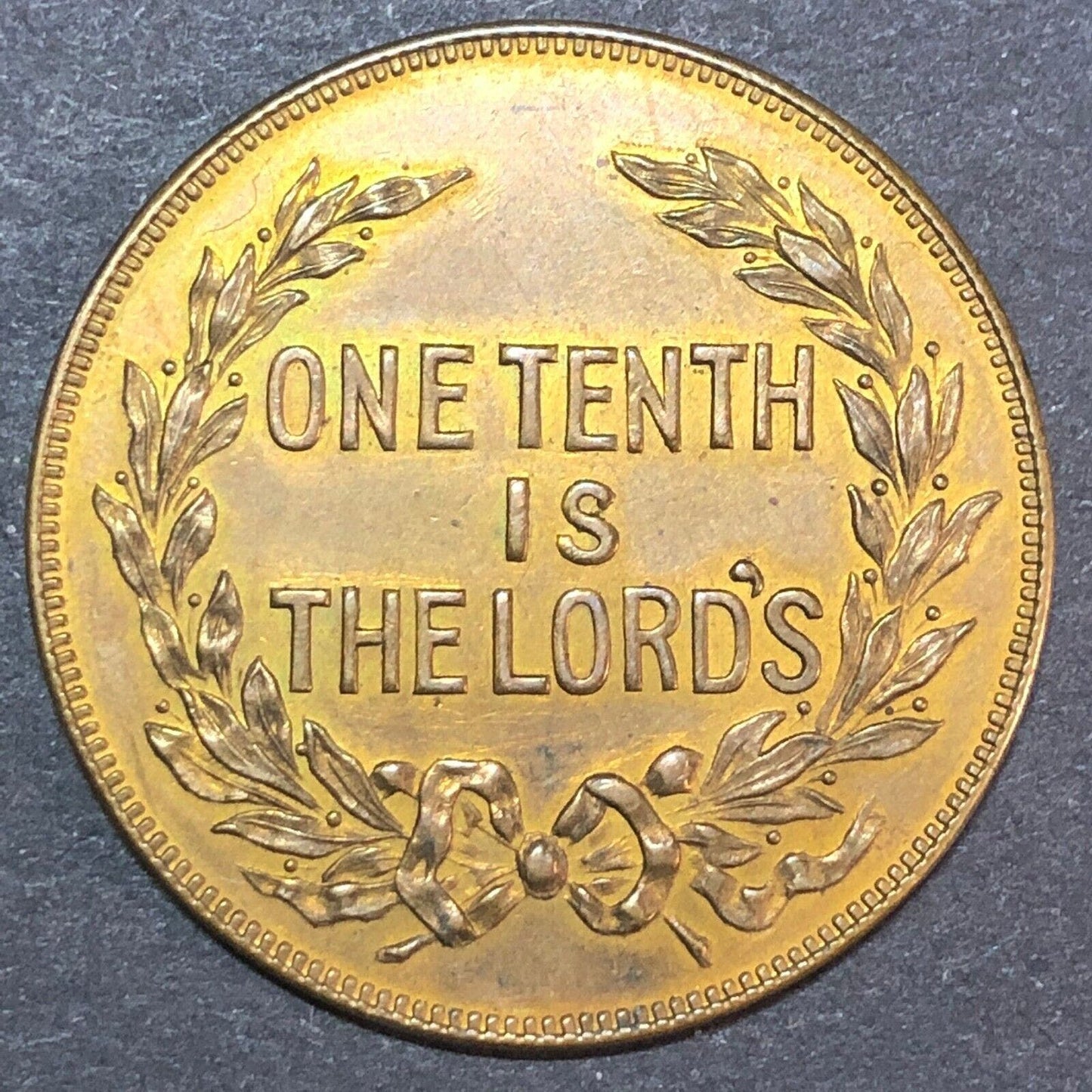 "One Tenth is The Lord's" Brass / Bronze Religious Tithing Token - 32mm VGC