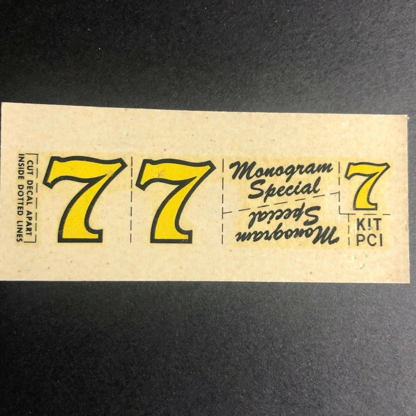 Vintage c1962 Monogram Special "7" Racing Transfer Decal Sheet