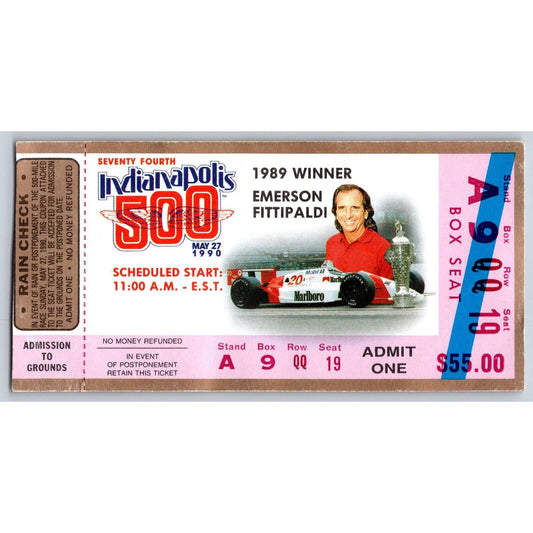 1990 Indianapolis 500 Ticket Stub Racing IMS Emerson Fittipaldi - seat 19