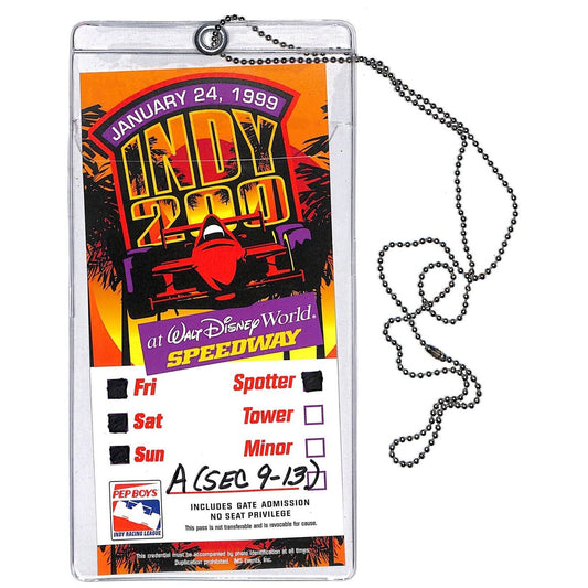 1999 Walt Disney World Indy 200 Spotter ID Pass w/ Vinyl Holder & Bead Lanyard