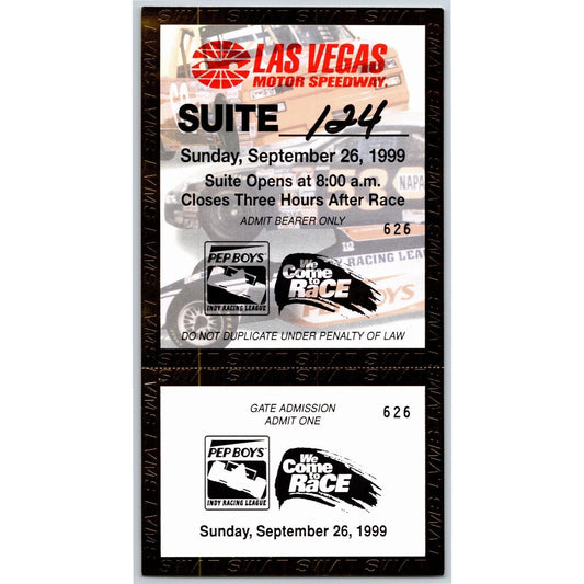 1999 Las Vegas Motor Speedway Indy Racing Vegas.com 500 Unused Suite Ticket 626