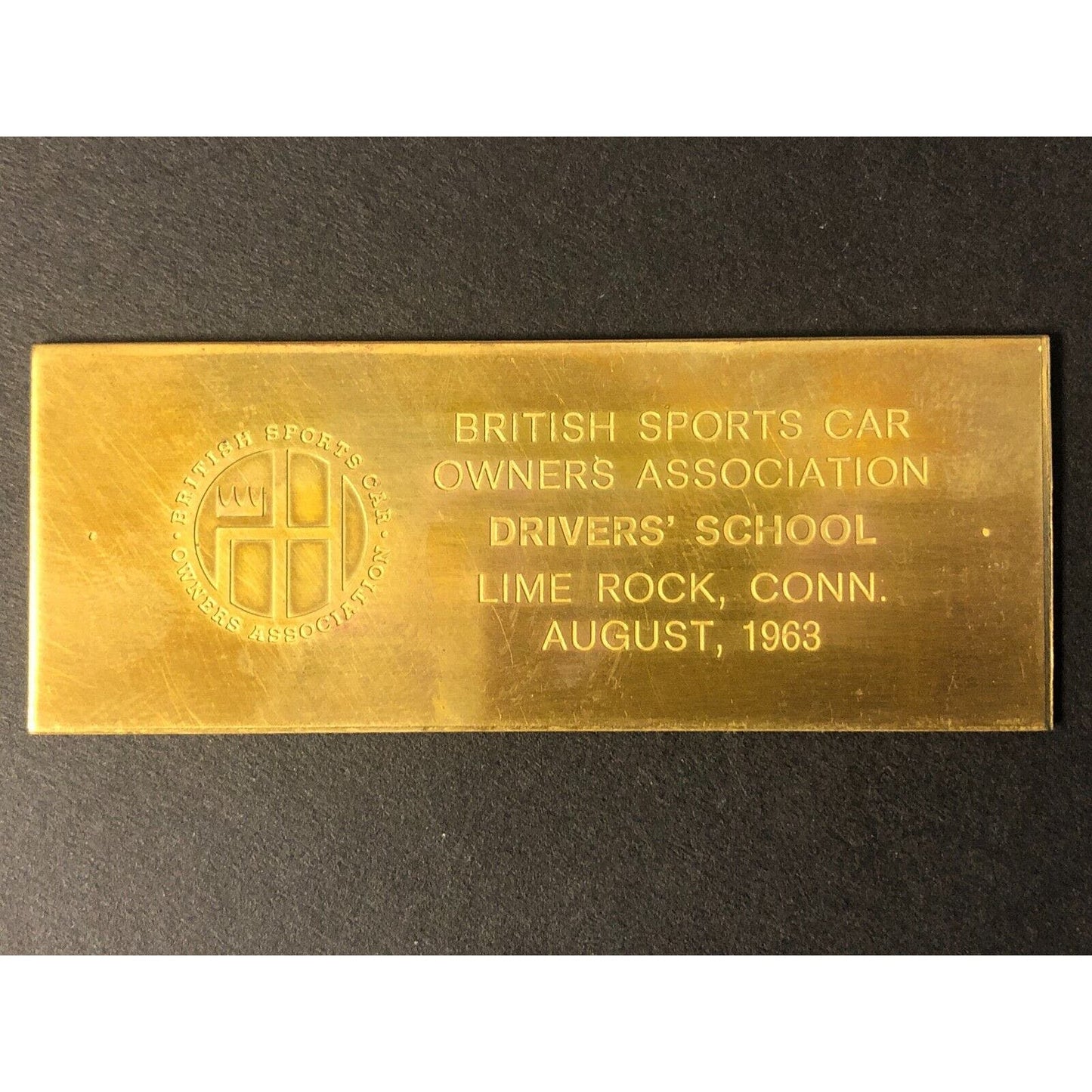 BSCOA 1963 Drivers' School Lime Rock, CONN Brass Dash Wall Plaque August