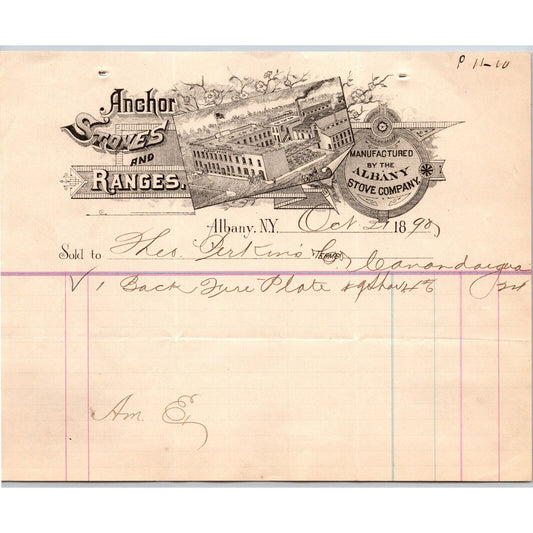 Albany Stove Company Anchor Stoves Ranges 1898 Billhead New York