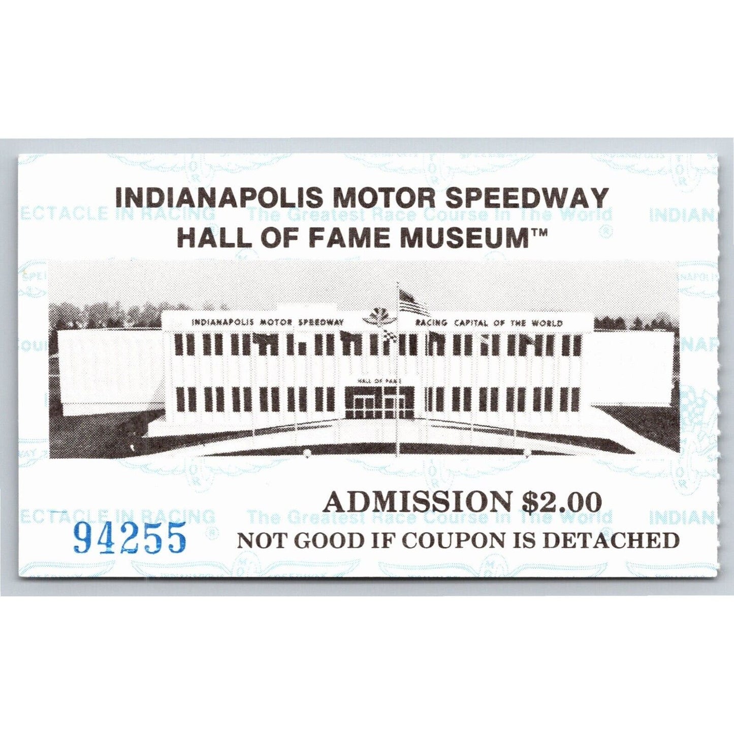c1980's Indy 500 Hall of Fame Museum Ticket Stub Card Indianapolis #94255