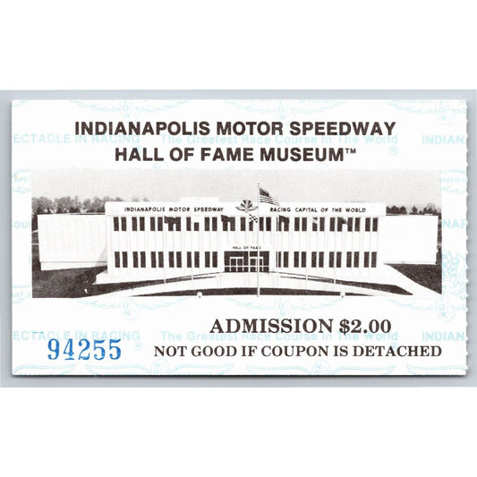 c1980's Indy 500 Hall of Fame Museum Ticket Stub Card Indianapolis #94255