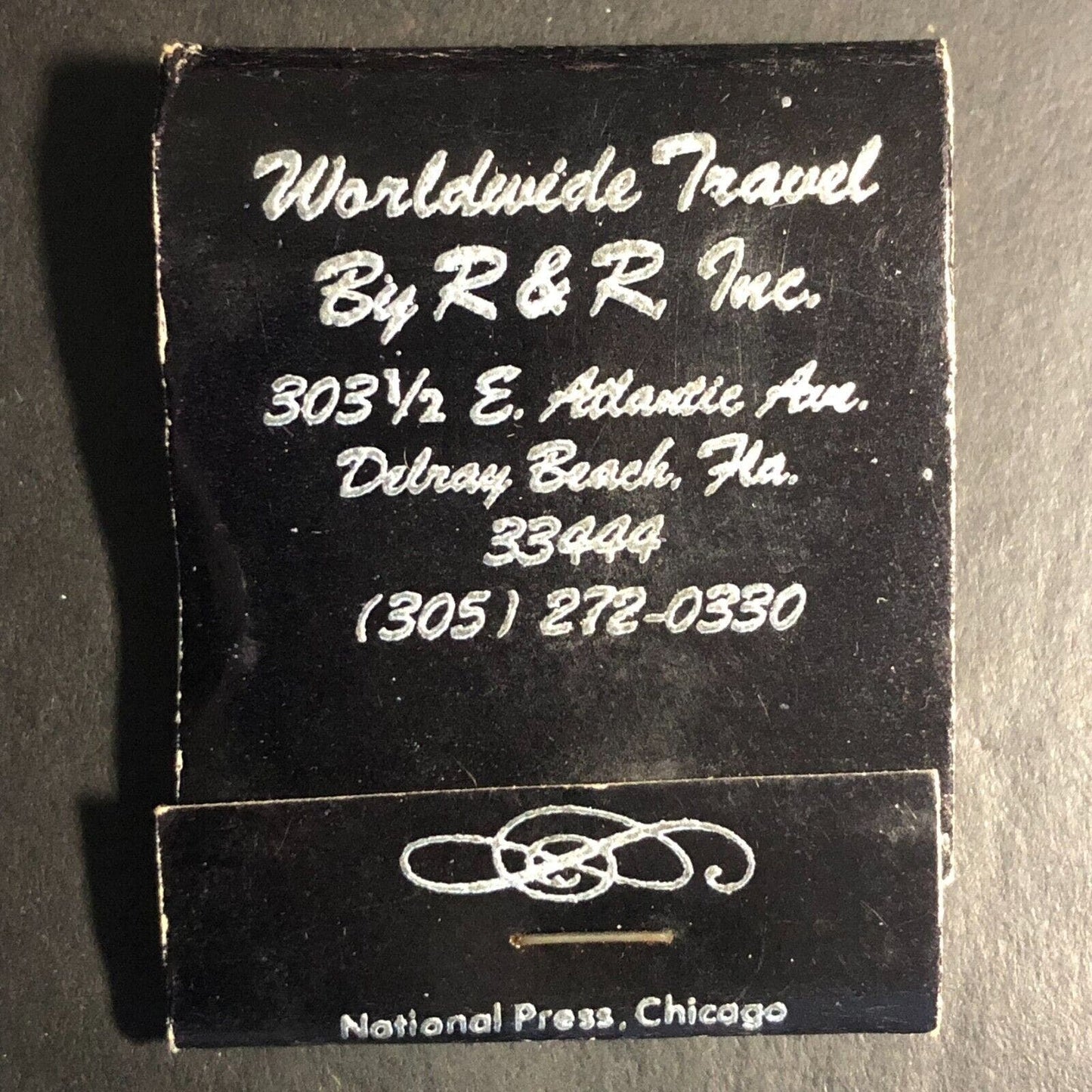 Worldwide Travel by R&R Delray Beach, FL Matchbook c1974-79 w/ Jet Plane