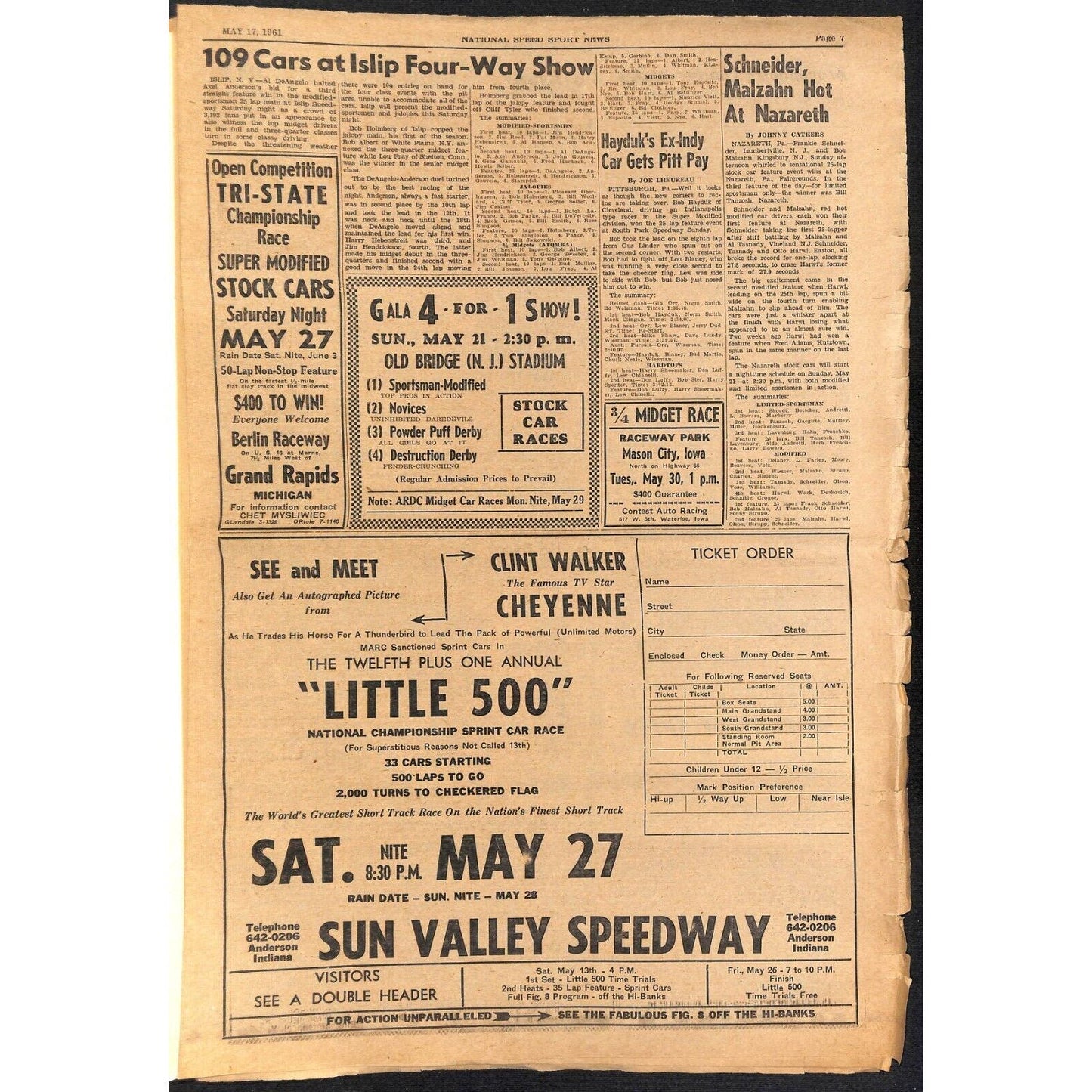 National Speed Sport News 5/17 1961 "Bettenhausen Loses Life" Racing 15pp VGC
