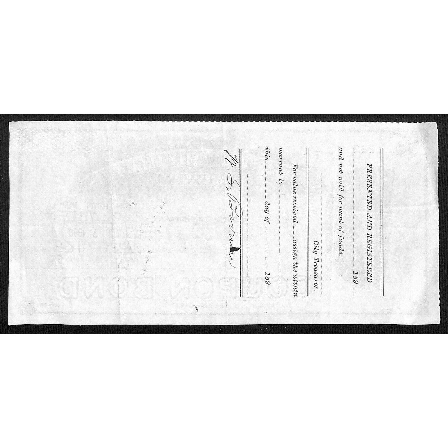 1899 Great Falls Montana City Treasurer Payment Receipt for "Water Works Fund"