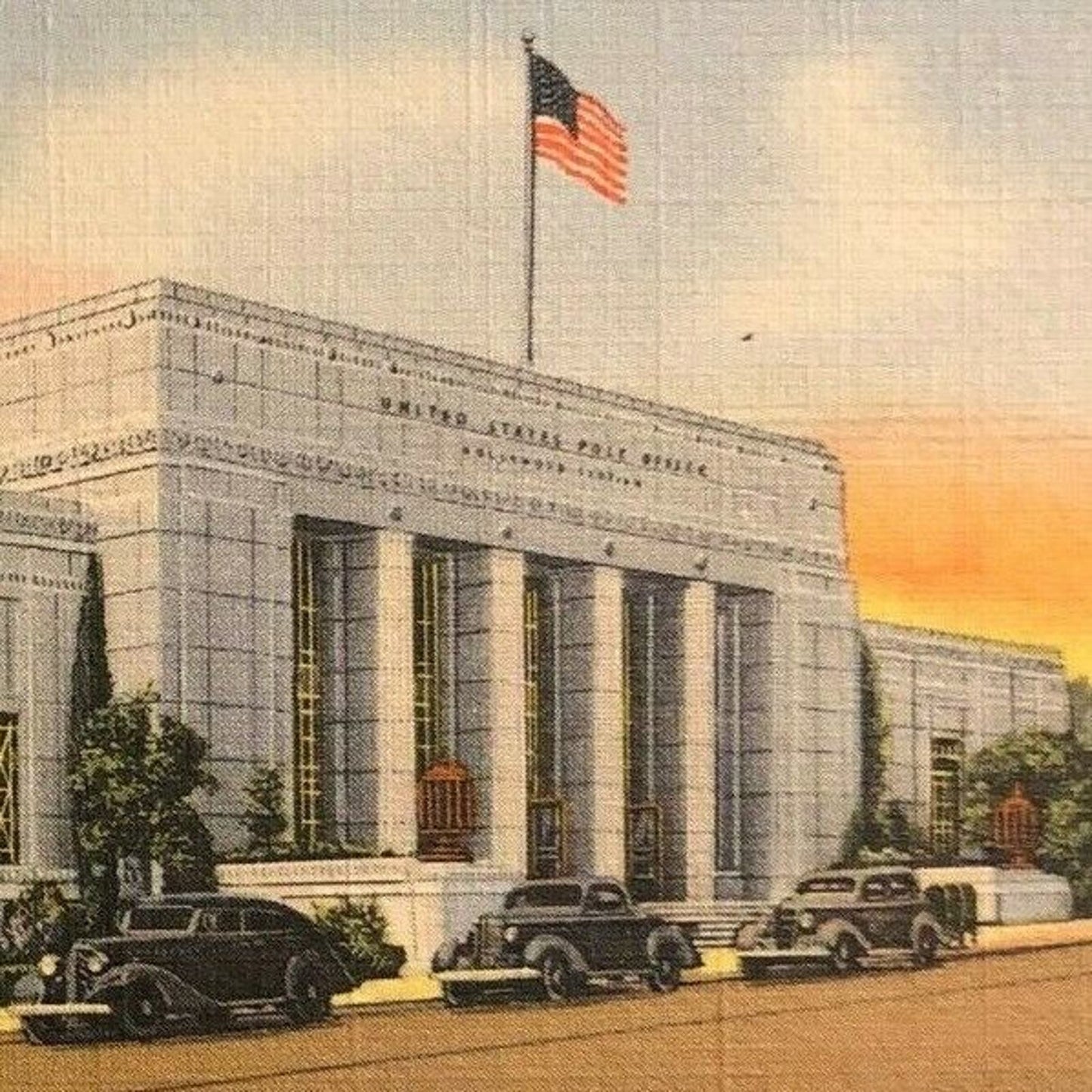 Vintage Linen Postcard - United States Post Office - Hollywood, CA