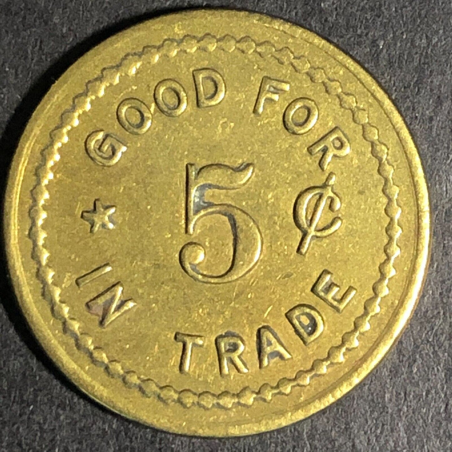 Neely's Sheridan Oregon Brass G/F 5c Trade Token 22mm