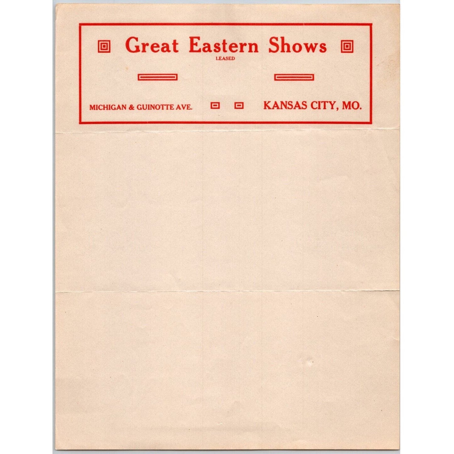 Great Eastern Shows Circus Letterhead c1914 Kansas City, MO Scarce