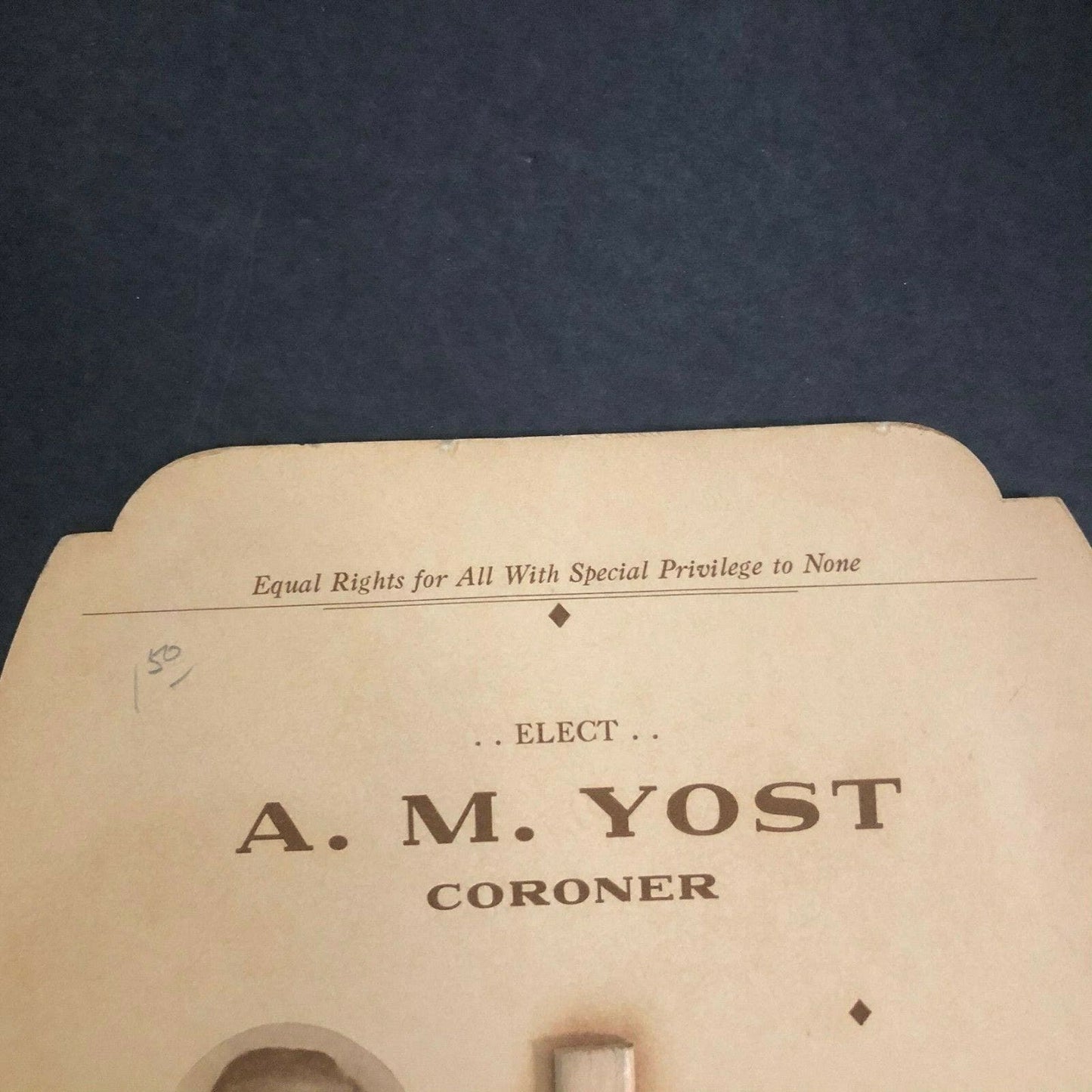 c1940 Advertising Hand Paper Fan "Elect A. M. Yost for Coroner" (Fresno) Cowboy