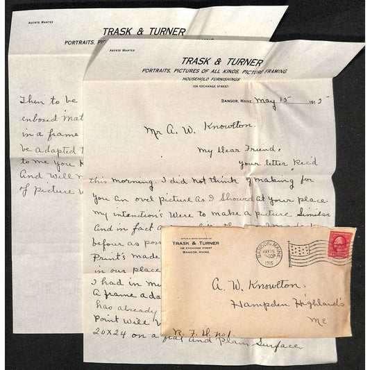 Newburgh, ME Amos W. Knowlton* Bangor 1915 Trask & Turner Portraits Letterheads
