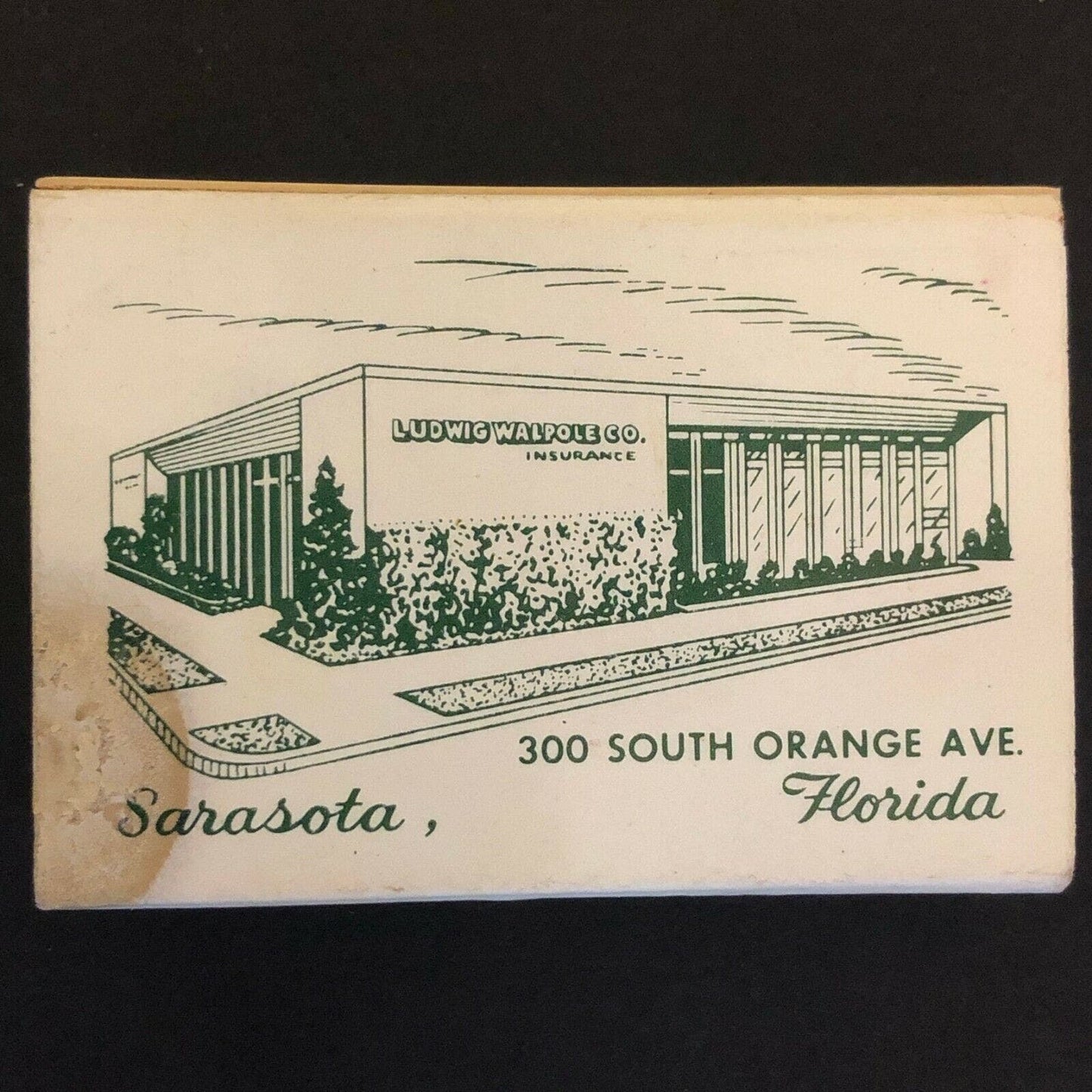 c1970-80 's Vintage Wooden Matchbox Matchbook "Ludwig-Walpole Ins." Sarasota, FL