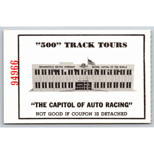 c1980's Indy 500 HOF Museum Track Tour Comp Ticket Stub Indianapolis #94966