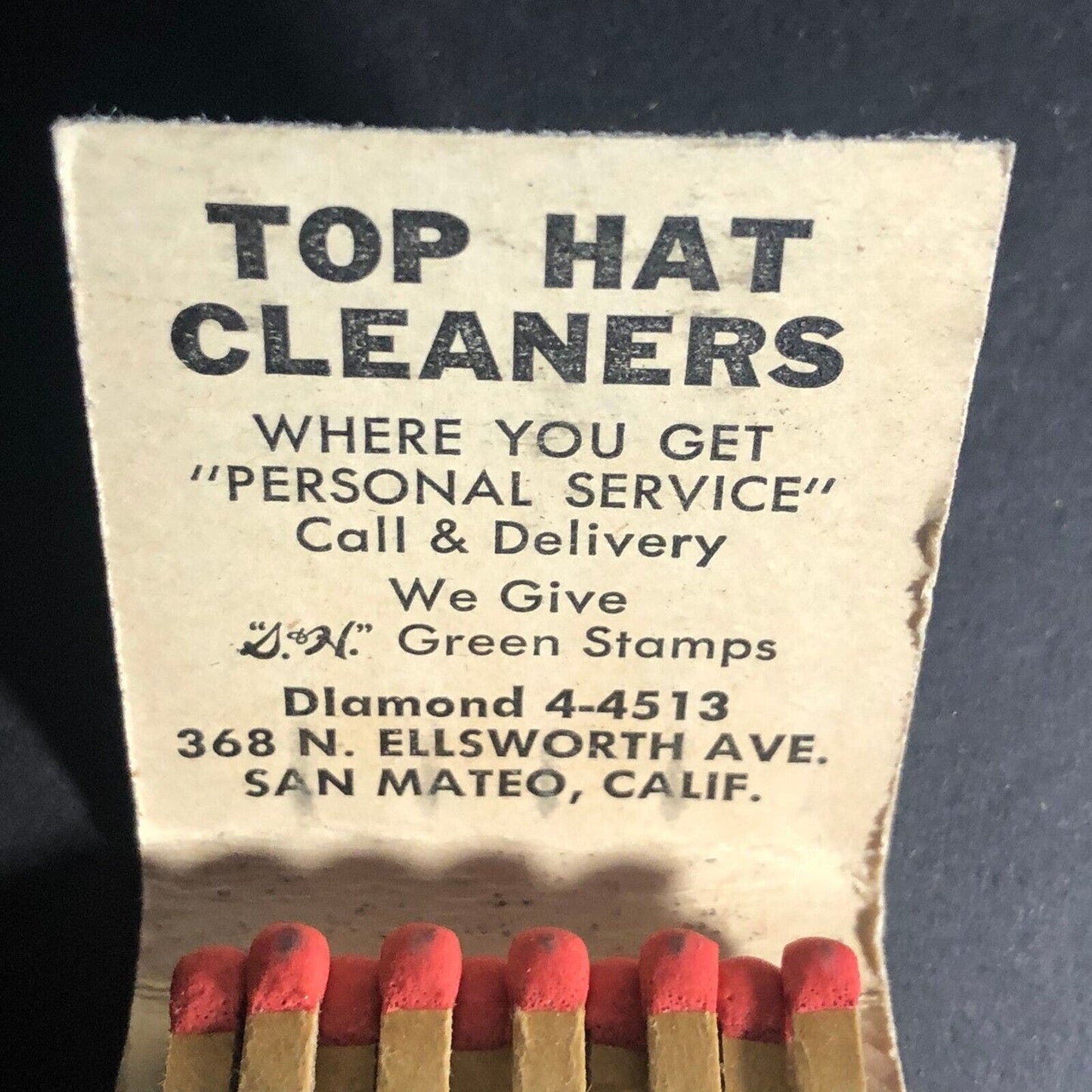 Top Hat Dry Cleaners San Mateo, CA Matchbook c1940's Full 20-Strike w/ Giraffe