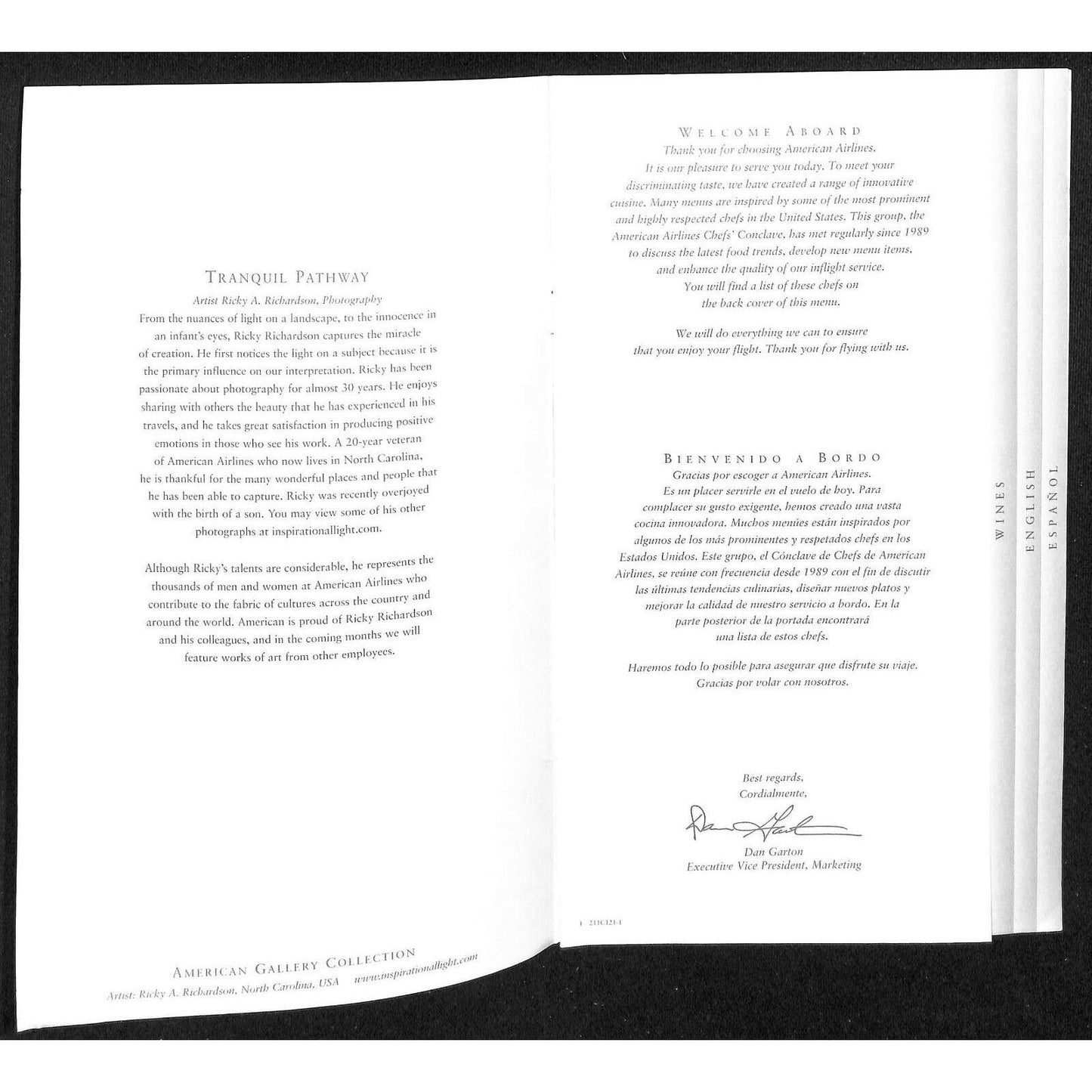 2005 American Airlines First Class Dining & Wine Menu w/ Ricky A. Richardson