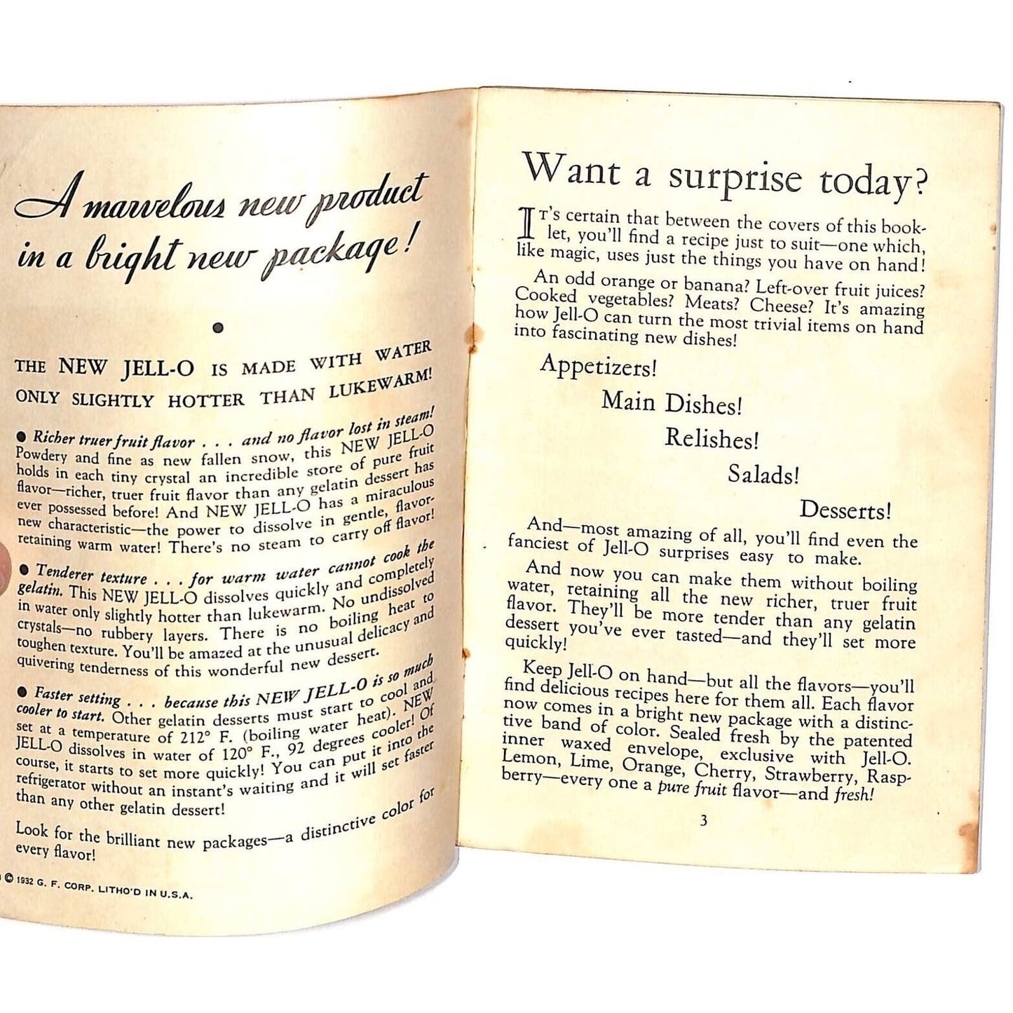 Jell-O Recipe Booklet "..Without Boiling Water! "48 New Recipes" c1932 23pp