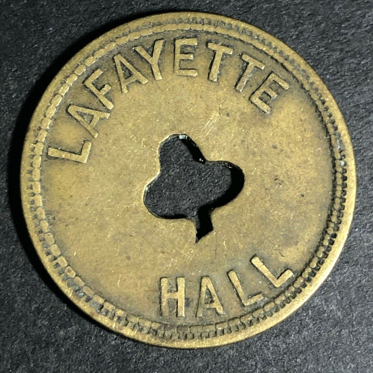 24.5mm Brass Lafayette Hall (Saloon Sacramento, CA) Token Clover Shamrock (#43)