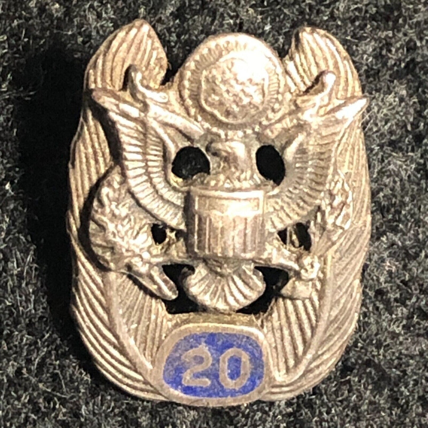 Vintage Military ? Eagle 20 Year Award Pinback Lapel Pin - Sterling