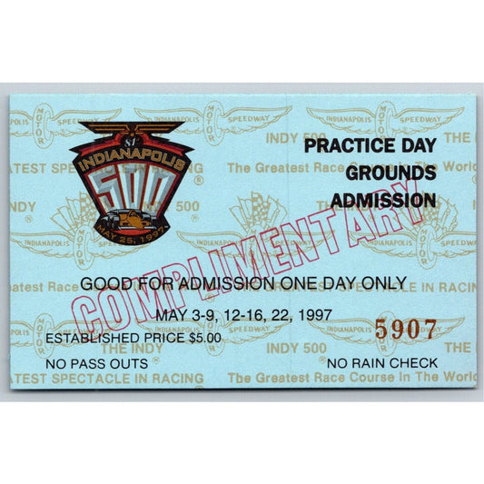 1997 Indy 500 Practice Day Grounds Admission Comp Ticket Pass Card IMS #5907 VGC