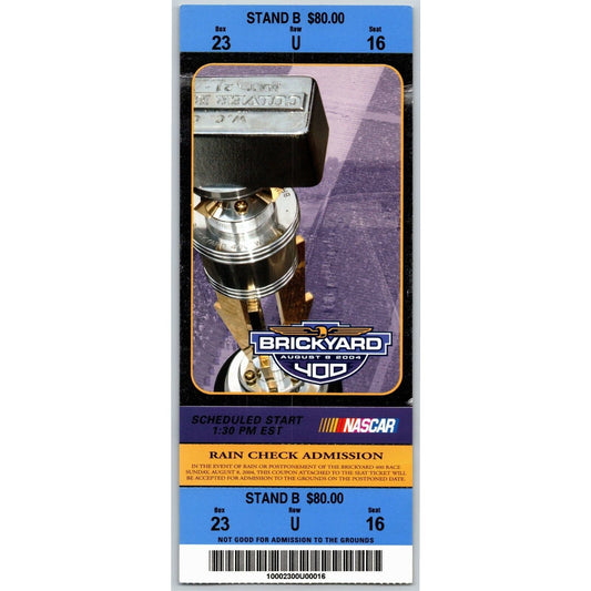 2004 Brickyard 400 Indianapolis Motor Speedway Ticket Stub - Seat 16