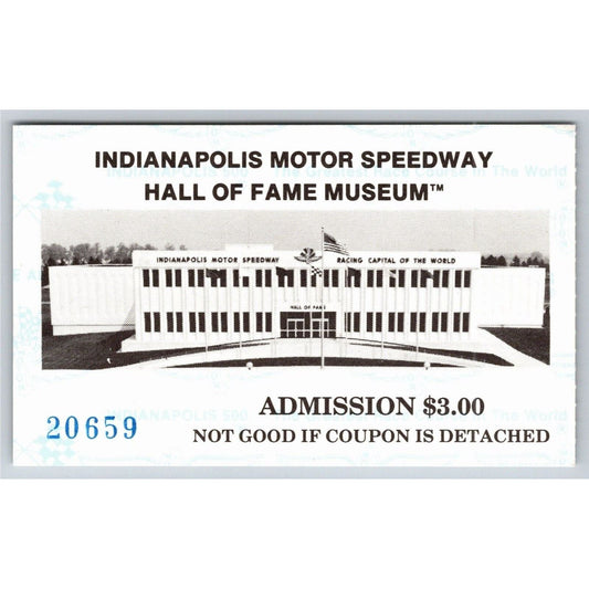 c1990's Indy 500 Hall of Fame Museum Ticket Stub Card Indianapolis #90659