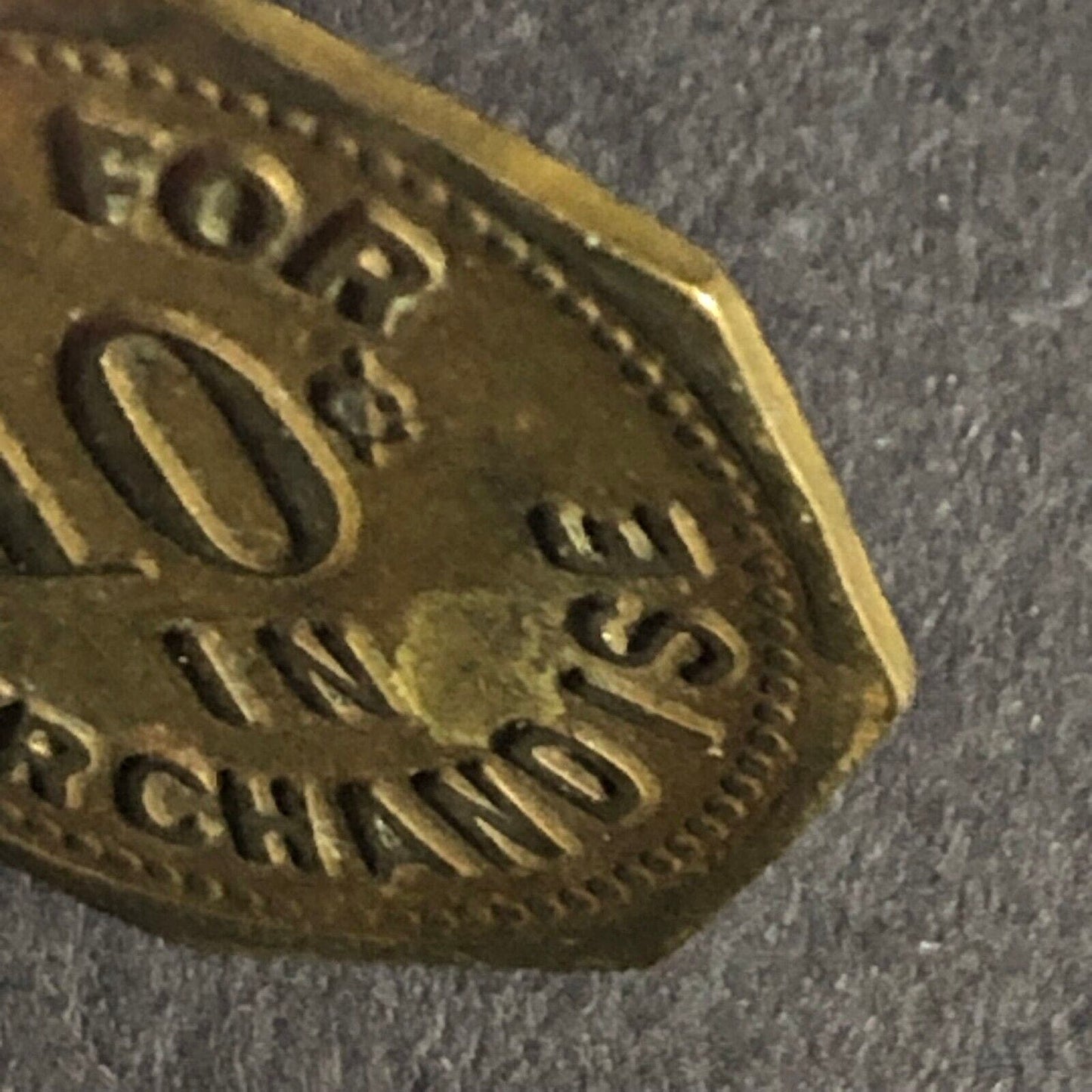 E & J Good For 10c In Merchandise Brass Token 20mm Scarce Unknown Octagon