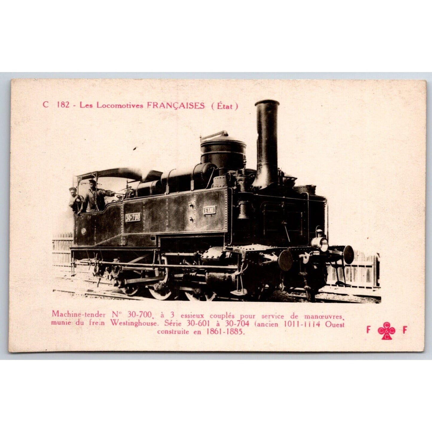 French Railroad RPPC* Postcard Machine Tender 30-700" C 182 c1910 F. Fleury