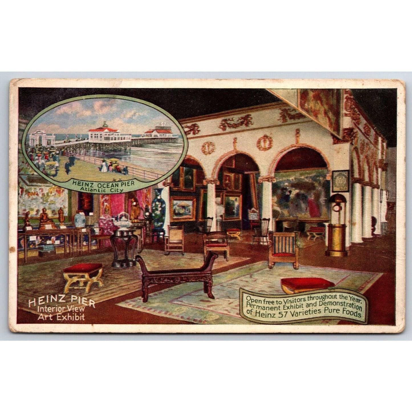 Heinz Interior View Art Exhibit w/ Ocean Pier Advertising Postcard UP c1910s VGC
