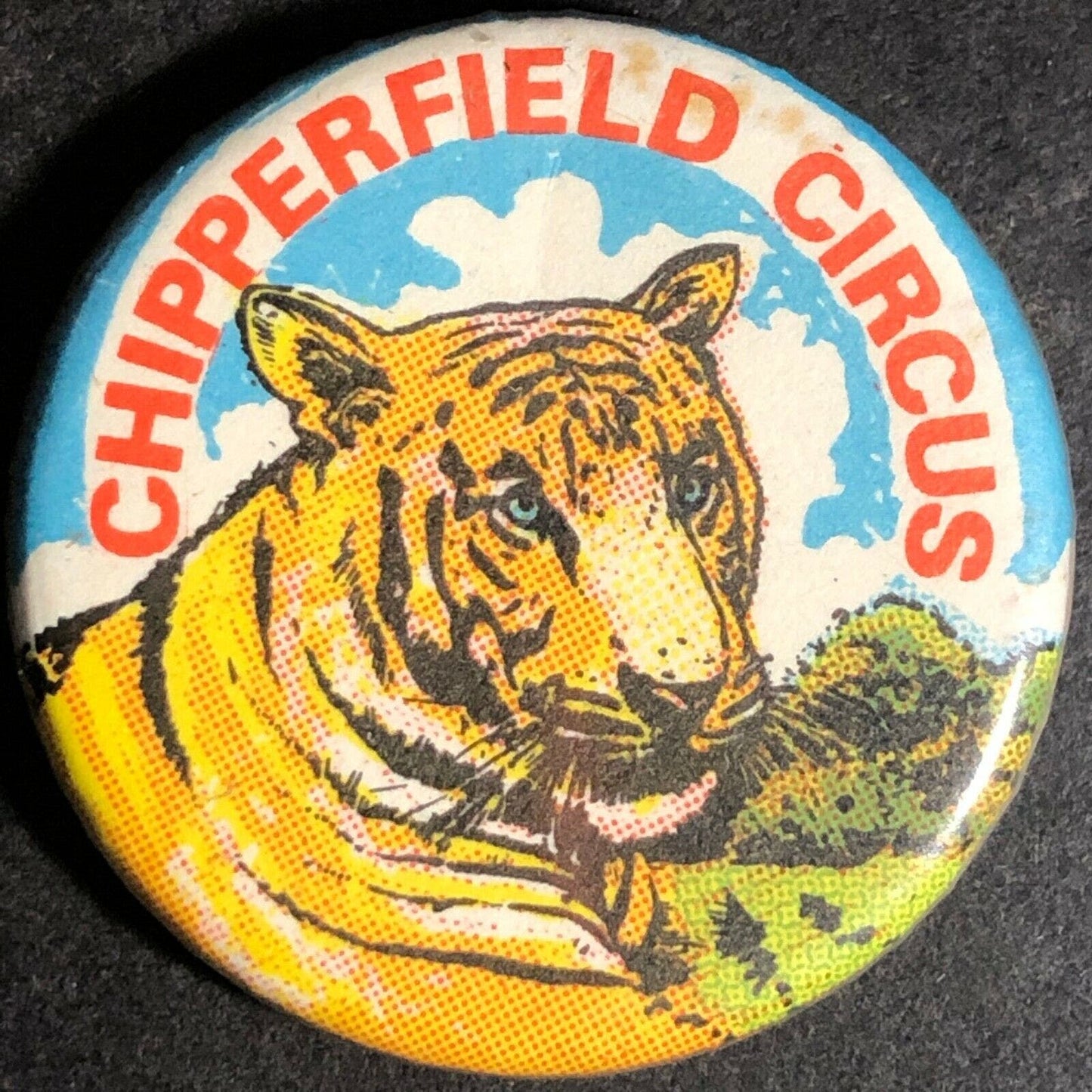 Vintage "Chipperfield Circus" Lion Pin Back Button 1" c1960's-70's