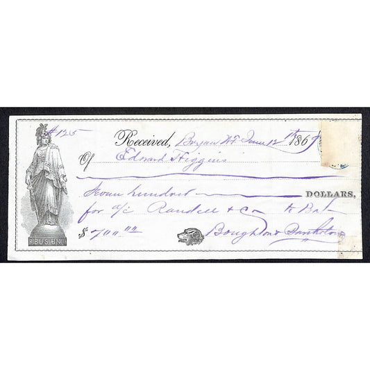 1867 Edmond Higgins $700 Payment Receipt w/ Illustrated Dog Head