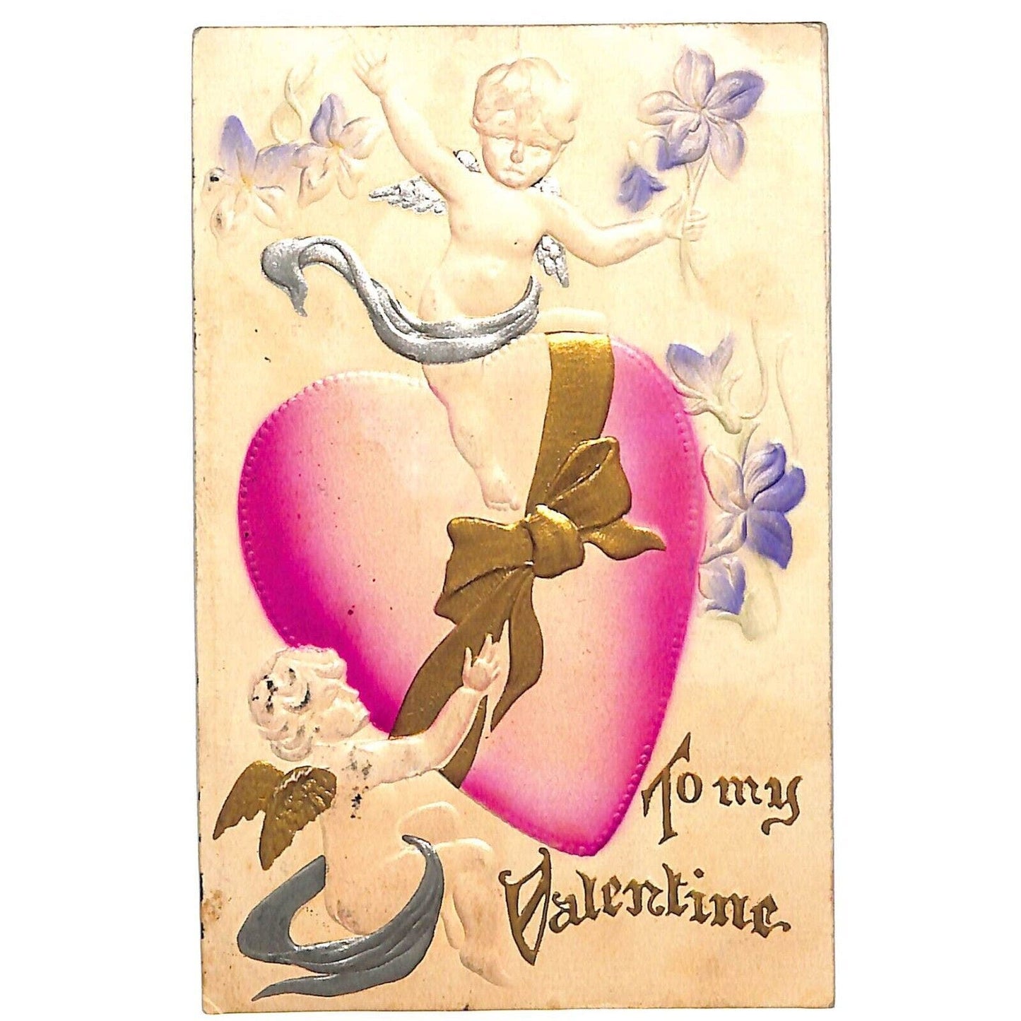 Valentine's Day Postcard "To My Valentine" Embossed / Gold & Silver Ink NP c1910