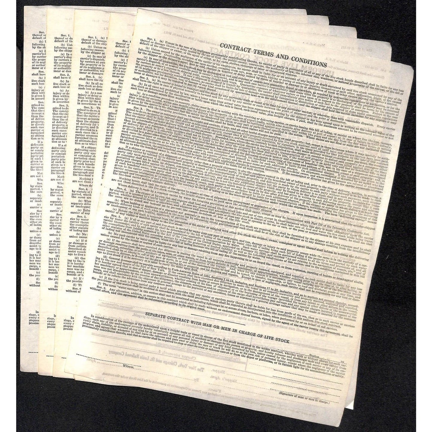 New York, Chicago and St. Louis Railroad Grp of 5 Livestock Contracts c1945 VGC