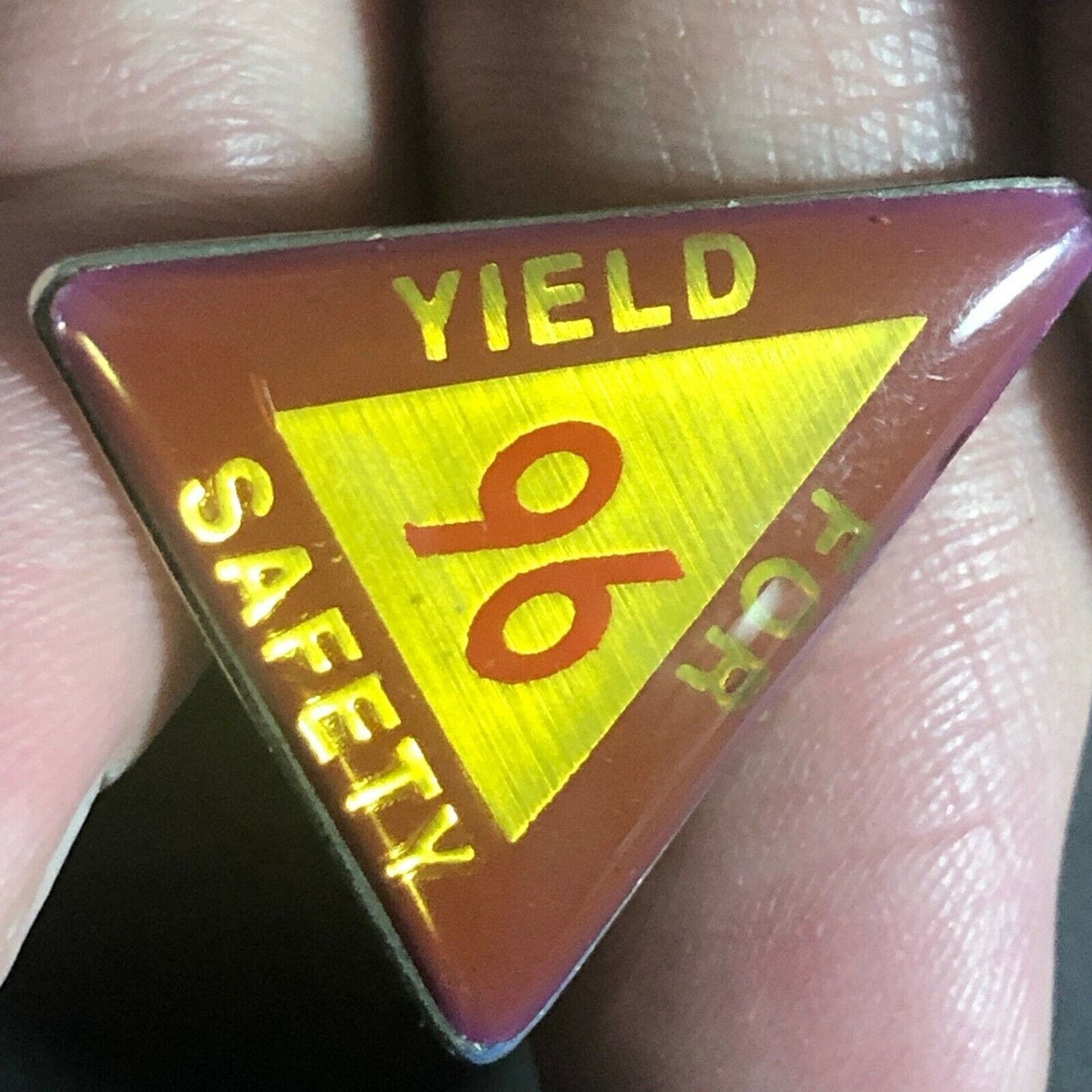 Scarce Vintage "Yield for Safety 96" Triangular Lapel Hat Pin ARCO ? Railroad ?