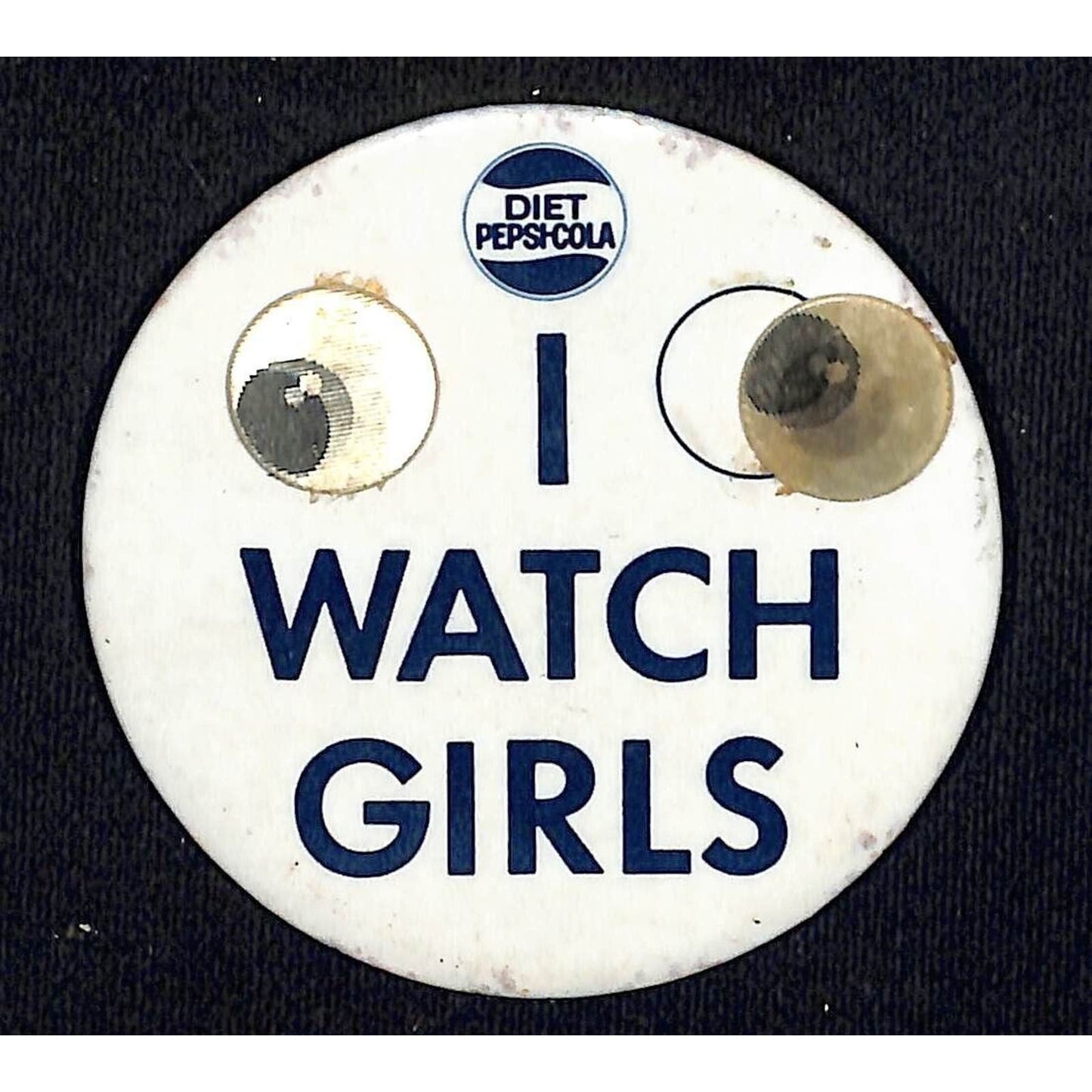Diet Pepsi "I Watch Girls" Pinback Button c1967 w/ Lenticular Eyes