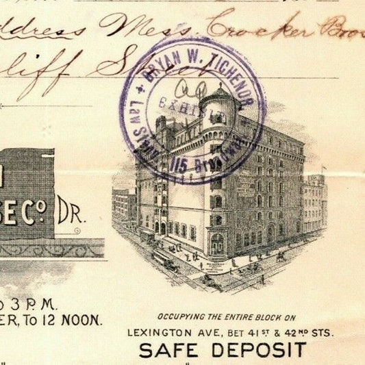 1898 Manhattan Storage Warehouse Co Crocker Bros Letterhead Lexington Ave NYC