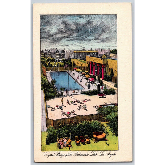 Los Angeles Ambassador The Crystal Plunge Postcard 1943 PM VGC