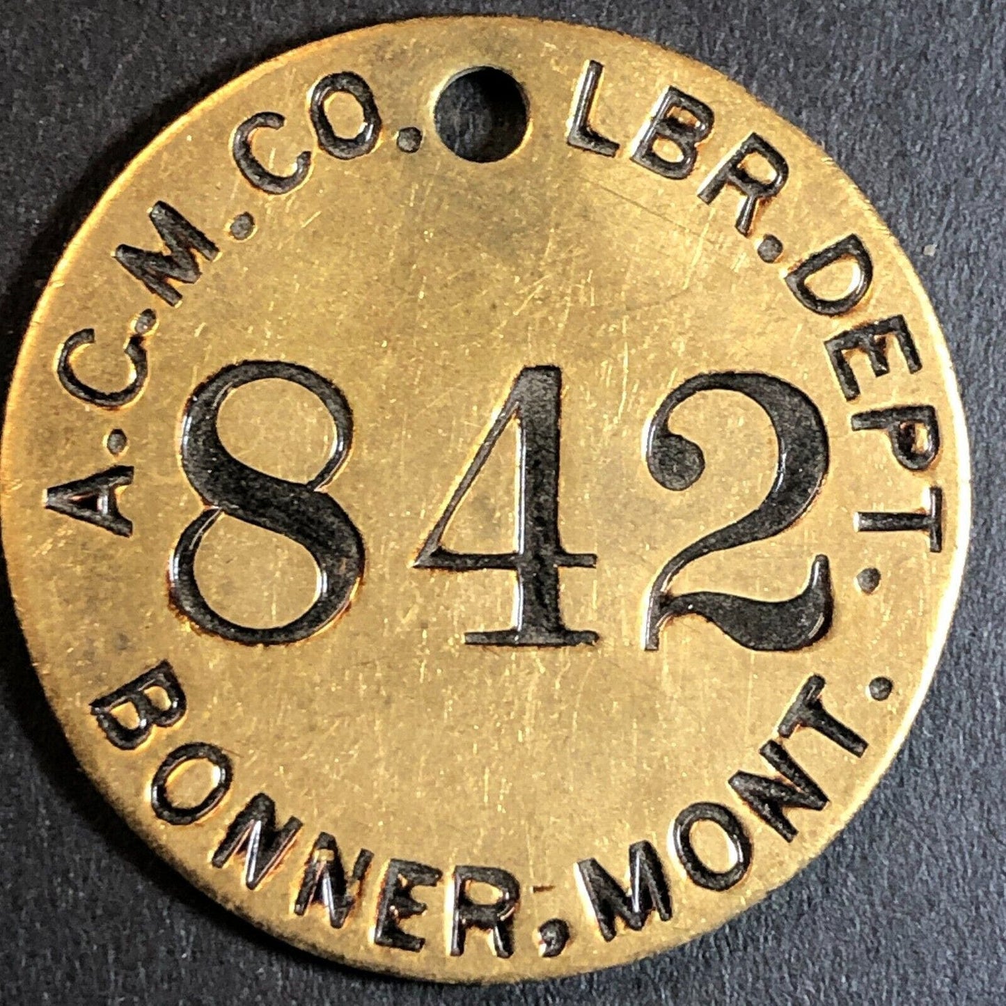 Anaconda Copper Mining Co. Bonner, MT Saw Mill Brass Tool Check Tag 32.5mm #842