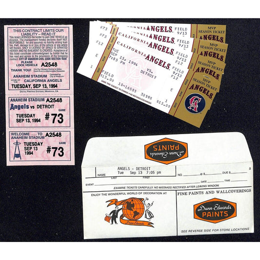 California Angels Tickets - 4 Unused 9/13/94 Strike - Game Not Played